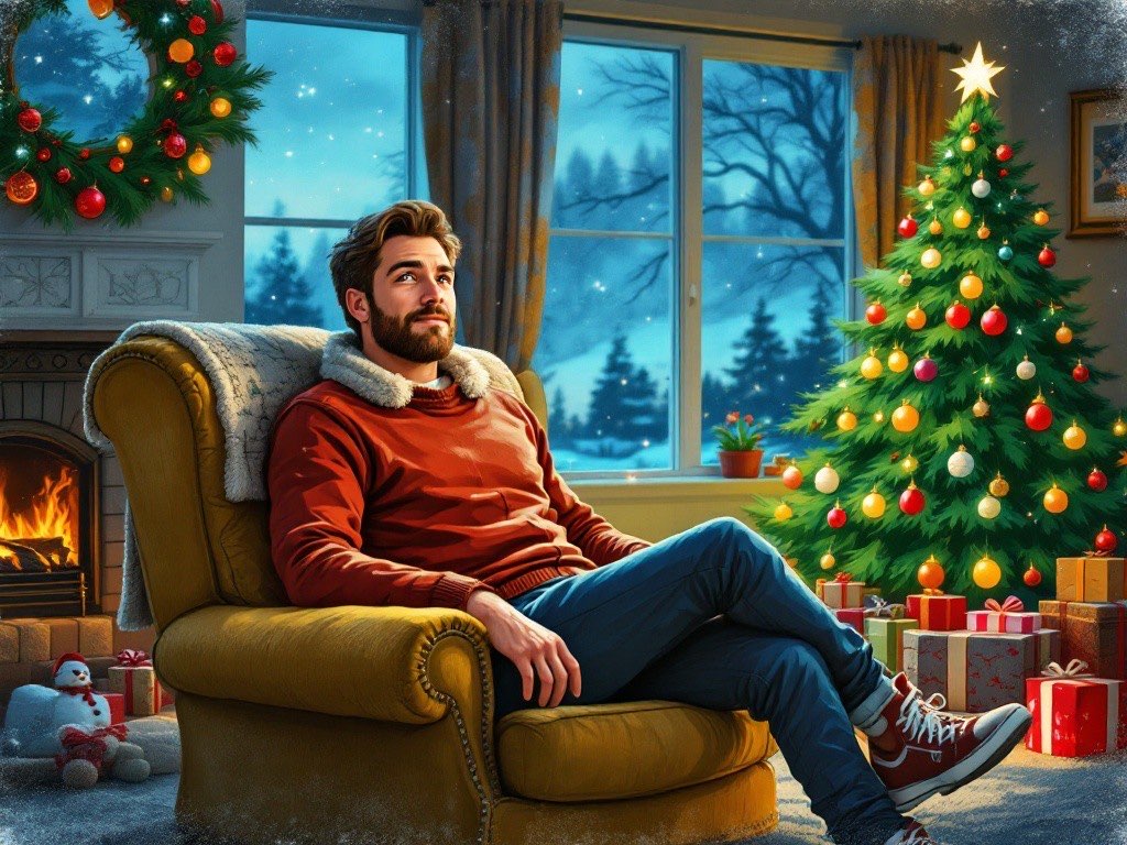 man sitting in a chair at christmas